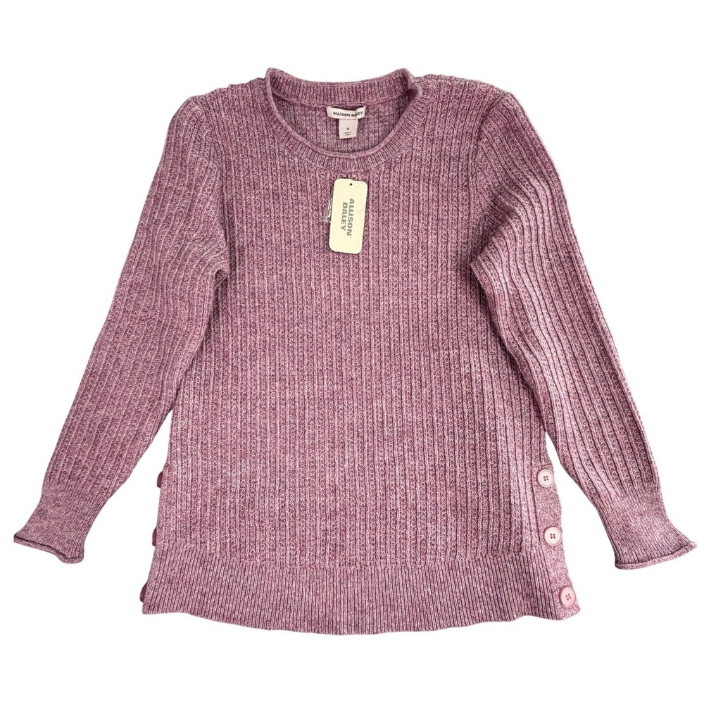 Women's Pink Ribbed Knit Sweater Sparkle Button Detail Size M Sparkle Festival